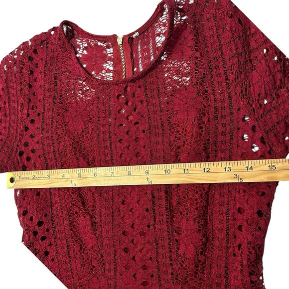 American Rag Sz S Deep Red Lace Overlay Layered Dress Fit & Flare Mini Maroon - Picture 9 of 12